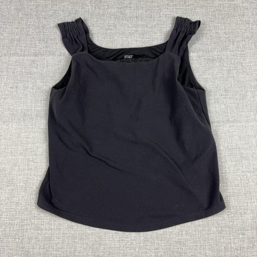 Athleta Girl Tank Top Girls XL 14 Black Square Neck Sleeveless Stretch Athletic